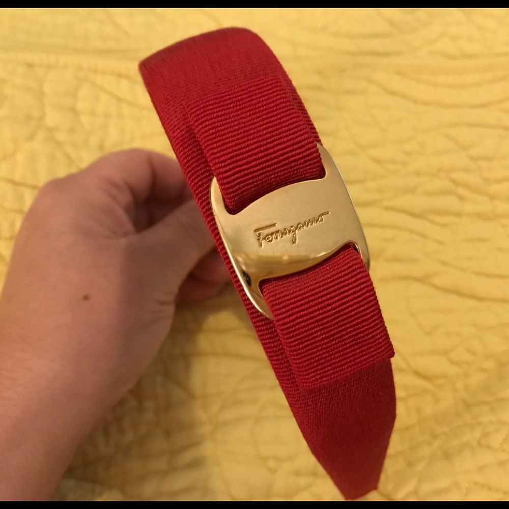 Auth. Salvatore Ferragamo Wide Headband. Red
